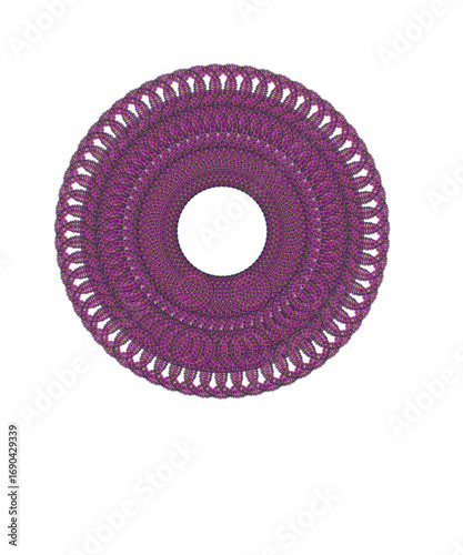 Close up of a textured purple circular object with a hole in the center