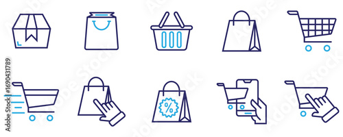 Minimalist Shopping Bag, Basket, and Cart Icons