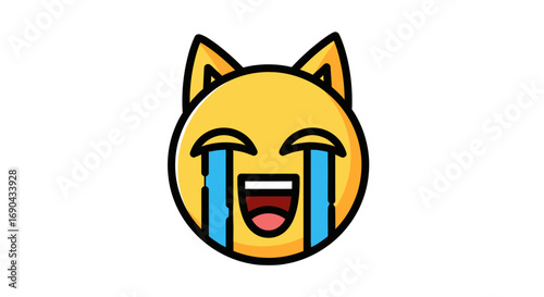 Schilderij op canvas Joyful Cat-Eared Emoji with Tears of Laughter.