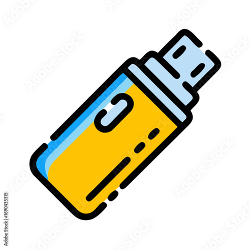 Brightly Colored USB Flash Drive Icon Representing Data Storage, Digital Information Transfer,
