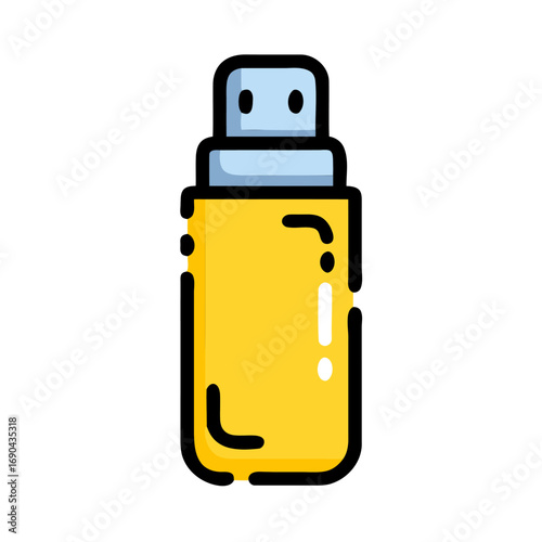 Minimalist yellow spray bottle with light blue cap, designed for cosmetic, hygiene, or cleaning