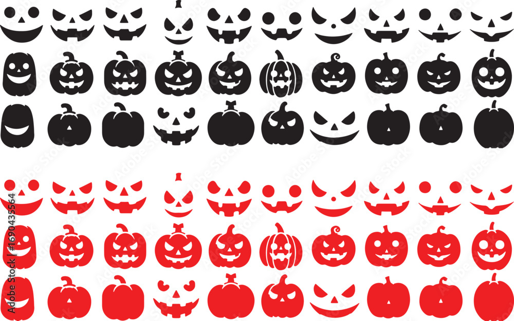 Obraz premium faces, halloween, illustration, design, black, pumpkin, silhouettes, vector
