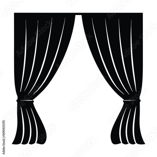Elegant silhouette vector curtains open for stage theater performance or window decoration