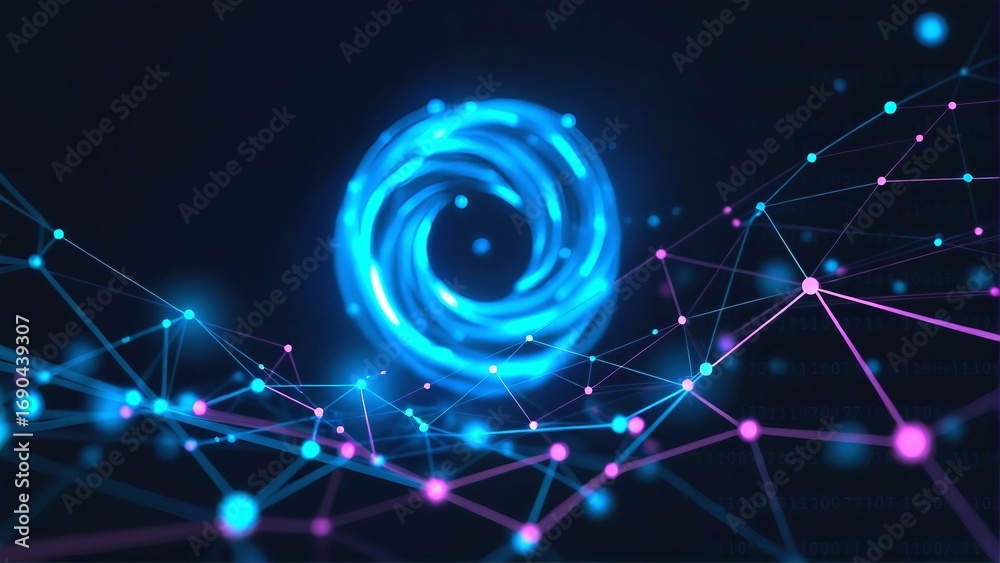 Obraz premium Blue and Pink Network An Abstract Digital Vortex