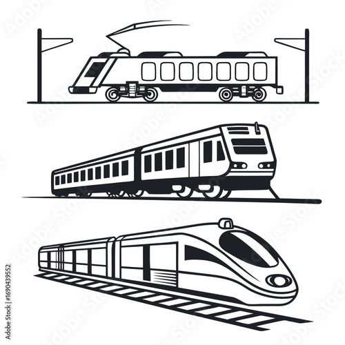 Three Different Train Styles on White Background icons