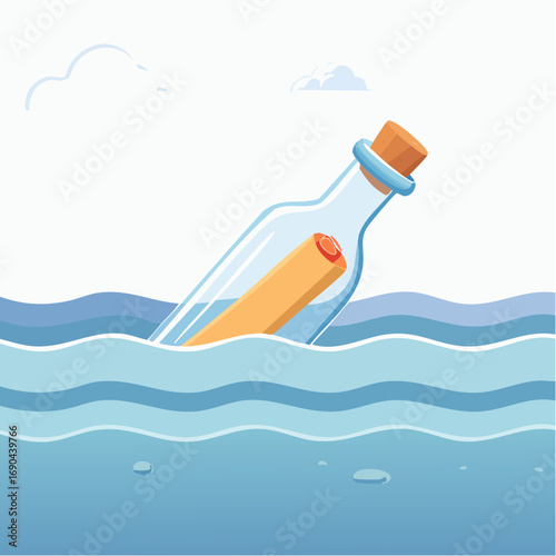 Message In A Bottle Floating On Water