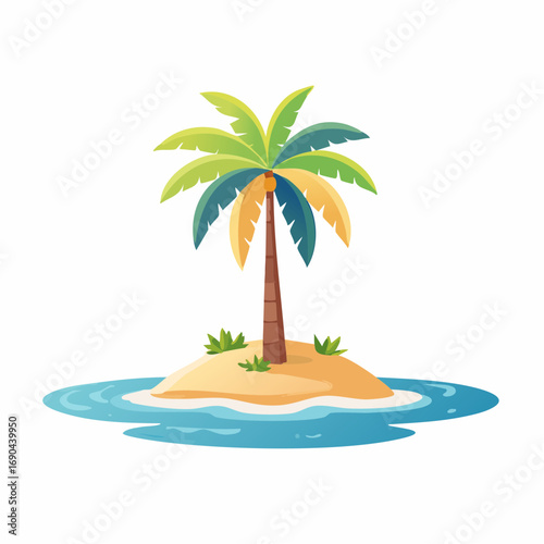 Cartoon Tropical Island with Palm Tree