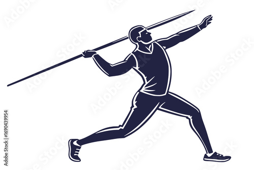 Vector illustration of a javelin thrower silhouette, one solid color, flat sporty design, white background