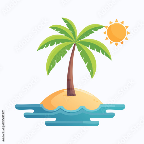 Pixel Art Tropical Island with Palm Tree and Sun