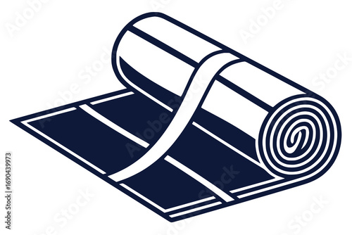 Flat vector of a yoga mat rolled up, clean solid color, minimal sporty icon, white background