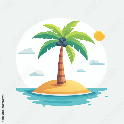 Cartoon Tropical Island with Palm Tree