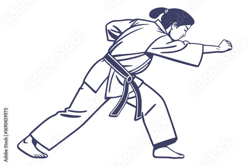 Vector icon of a karate belt, flat one-color design, isolated on white background