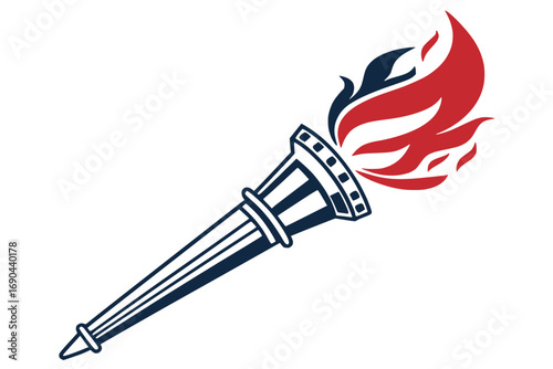 Flat vector of a torch with flame, solid bold color, sporty icon, white background