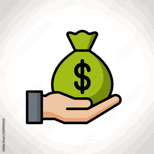 Hand Holding Bag of Money Investment, Finance, and Financial Success Illustration 