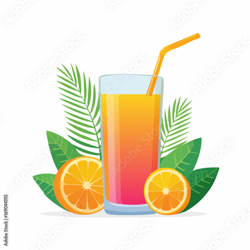 Glass of tropical fruit juice with straw, conveying freshness and summer vibes.