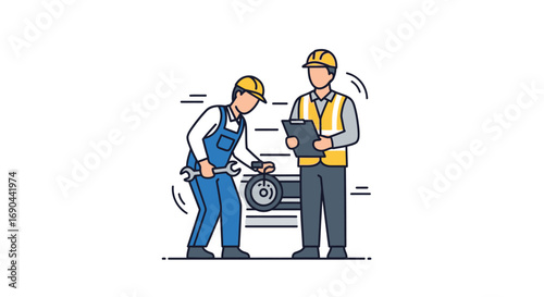 Vector Set of Workers in a Workshop Flat Illustration of Industrial Labor, Factory Teamwork, and Craftsmanship Icons