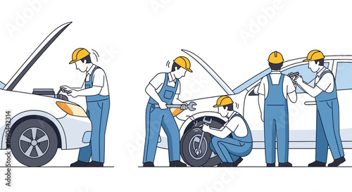 Vector Set of Workers in a Workshop Flat Illustration of Industrial Labor, Factory Teamwork, and Craftsmanship Icons