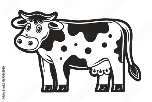 Cartoon Cow with Black Spots on White Background
