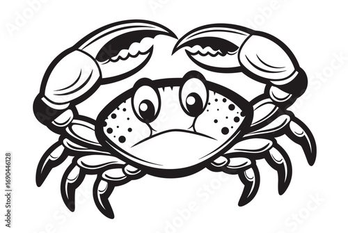 Cartoon crab with sad expression black line drawing on white background