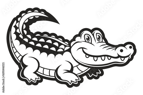 Cartoon Crocodile Illustration, Smiling with Sharp Teeth on White Background