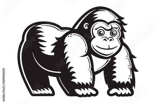 Wallpaper Mural Cartoon Gorilla Isolated on White Background, Black and White Torontodigital.ca