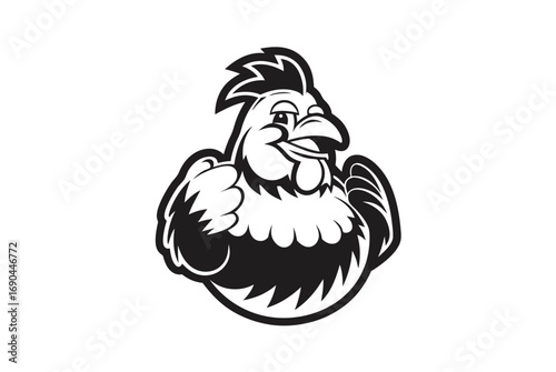 Cartoon Rooster Icon With Thick Outlines On White