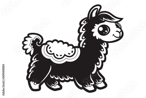 Cute of a Walking Cartoon Llama With White Background