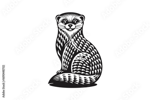 Detailed of a Sitting Ferret with White Background