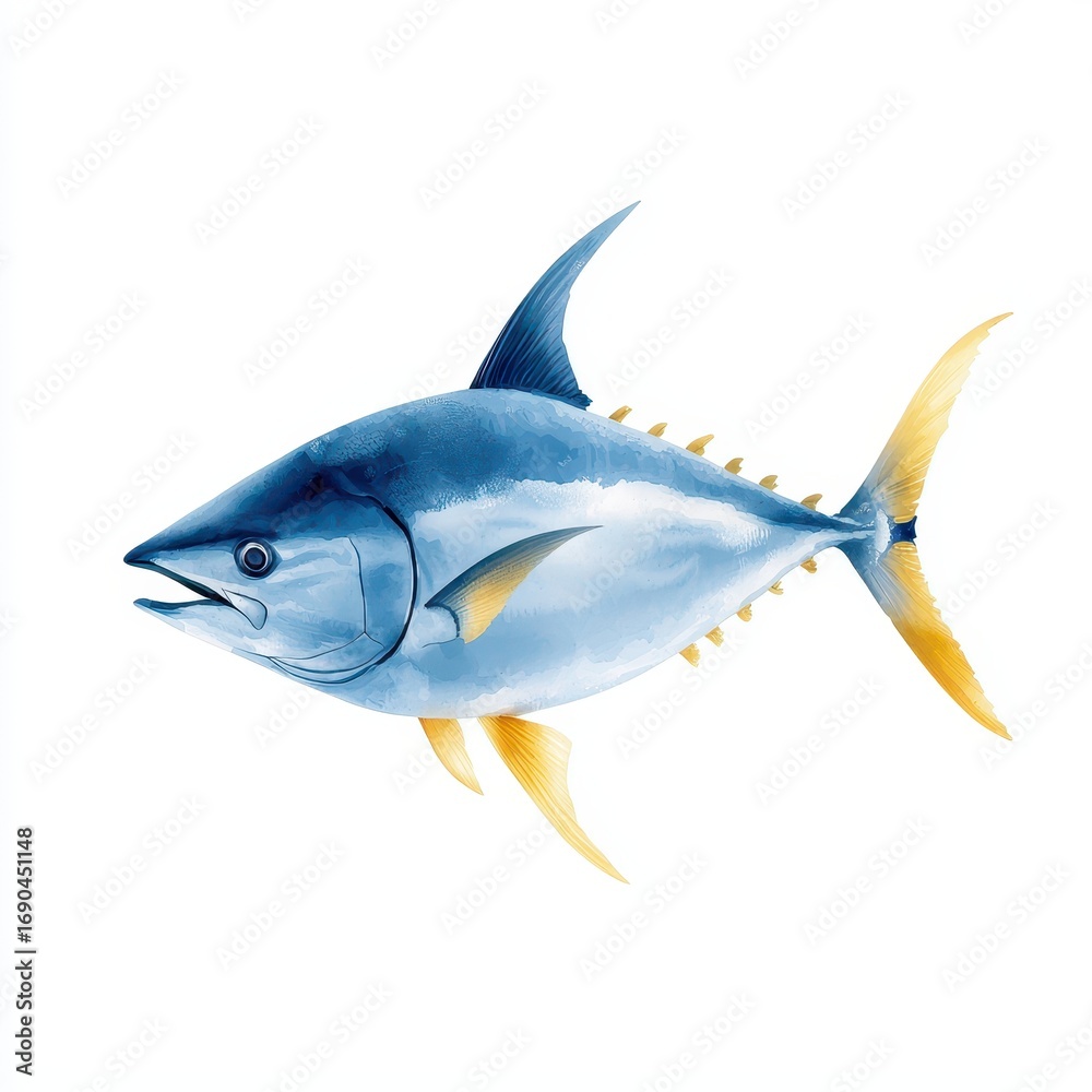 Naklejka premium Blue and yellow shark drawing on a white background