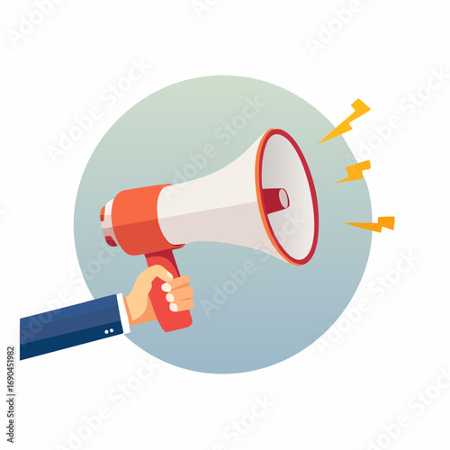 Hand Holding Megaphone, Flat Design Style