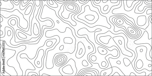 Organic contour map lines pattern black and white seamless vector background for natural terrain or abstract artistic concepts