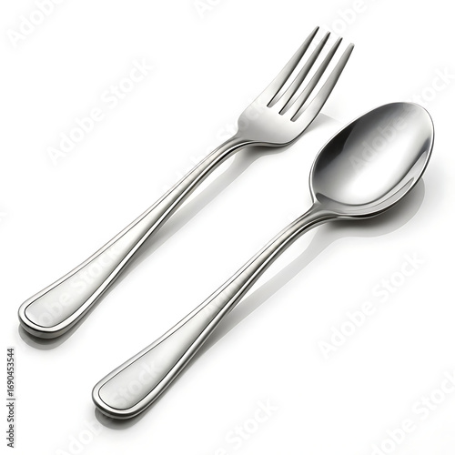 Isolated silver fork and spoon cutlery set for dining table kitchen restaurant silverware utensils design