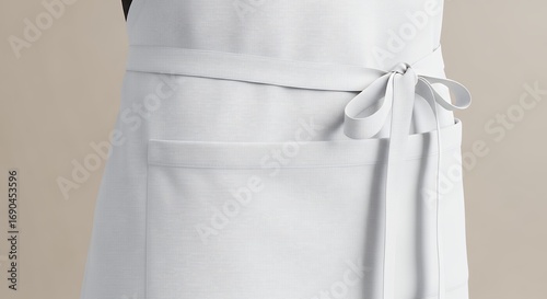 Clean White Apron with Ties Detail Isolated on Neutral Background for Food Service Use