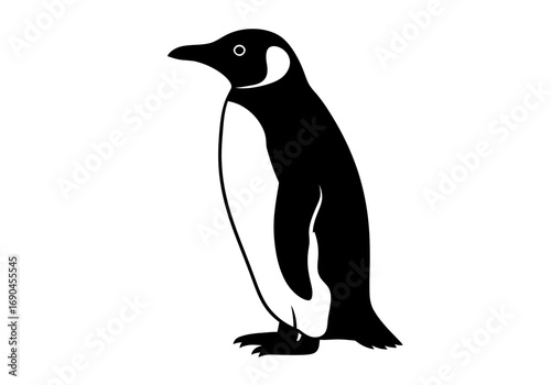 A black and white illustration of a penguin standing upright.