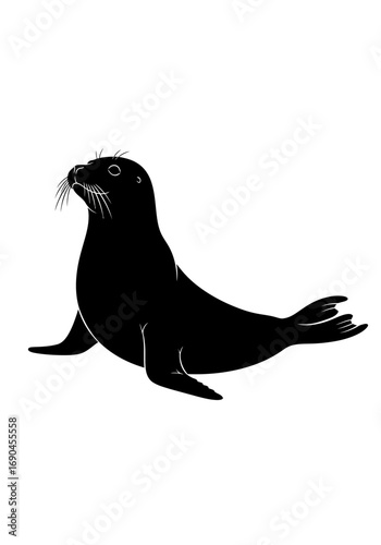 Silhouette of a seal resting on its belly, with visible features like nose and flippers.