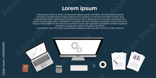 There is a computer for work, documents, coffee and a calculator. On top, there is space for writing messages