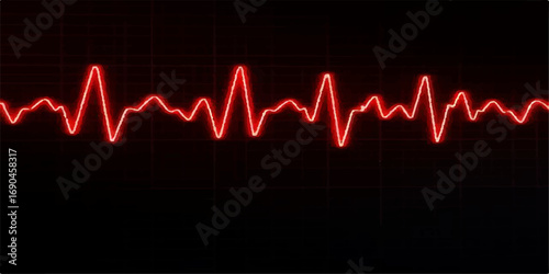 A vibrant red cardiogram illustrates a consistent heartbeat on a medical monitor