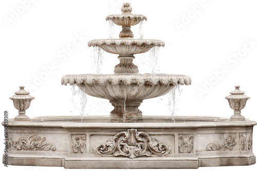 Ornate Three Tiered Stone Fountain with Flowing Water