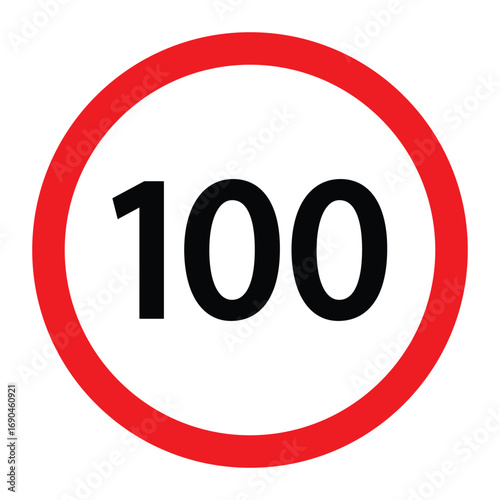 speed limit vector sign icon. maximum speed limit 100 km per hour icon. road sign. speed limit 100 kmh. highway speed limit sign. vector illustration on transparent background