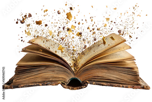 Antique Book with Golden Particles Exploding