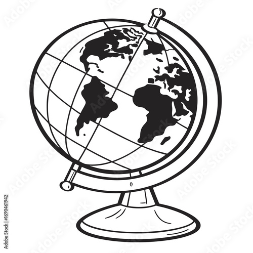 A spherical model of Earth or the celestial sphere, often mounted on a wooden stand, from a pre-spaceflight era.