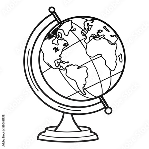 A spherical model of Earth or the celestial sphere, often mounted on a wooden stand, from a pre-spaceflight era.