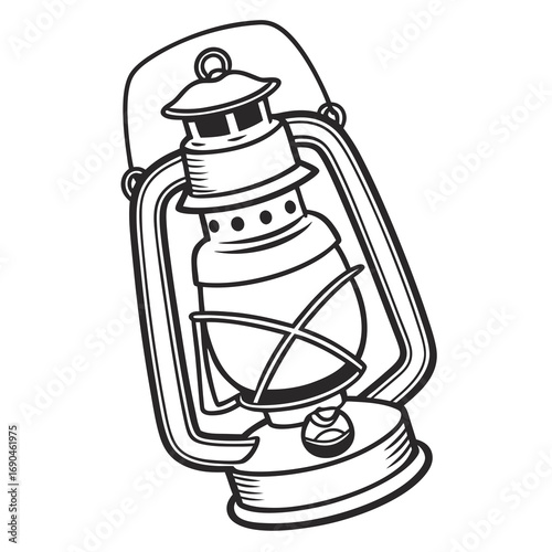 A lamp that produces light by burning oil, typically featuring a fuel reservoir and a wick, made of glass or metal.