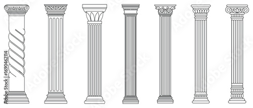Ancient architecture pillars vector illustration. Pillar icon vector, Columns line icon set. Pillar symbol design. Vector illustration.