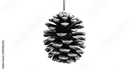 Festive pine cone ornament, a natural winter decoration on a white background