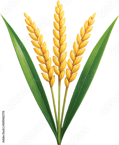 Golden rice stalks with vibrant green leaves design