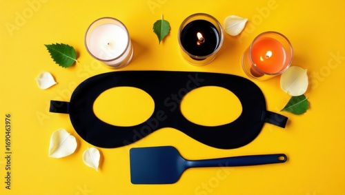 Mystery and desire: candles, mask, and whispers in shadows.