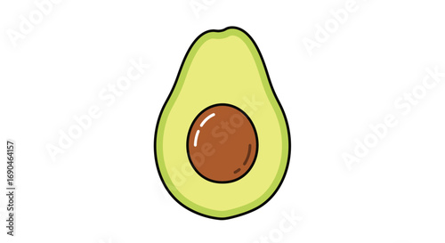 Illustration of a halved avocado with a pit, showcasing its vibrant green flesh and smooth brown seed.
