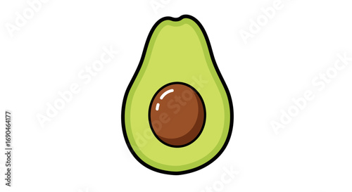 Illustration of a halved avocado with a pit, on a white background.