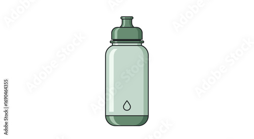 Illustration of a reusable water bottle with a green cap and base.